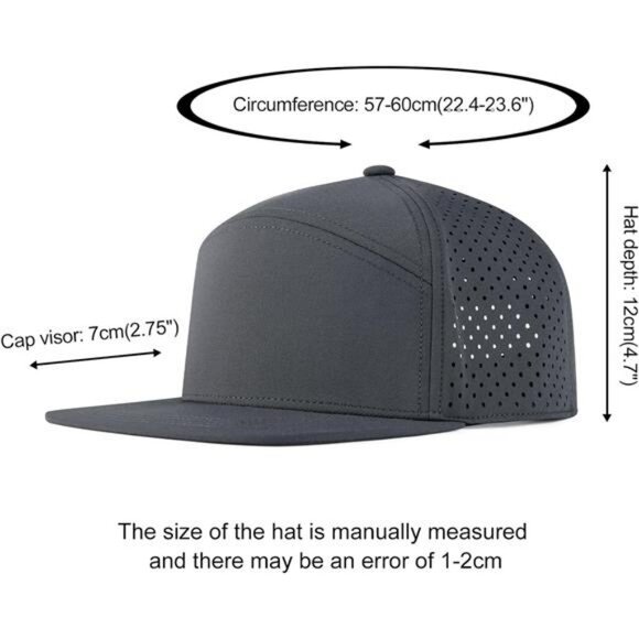 Mens Flat Brim Snapback Hat Adjustable Breathable Performance Baseball Cap - Picture 4 of 7